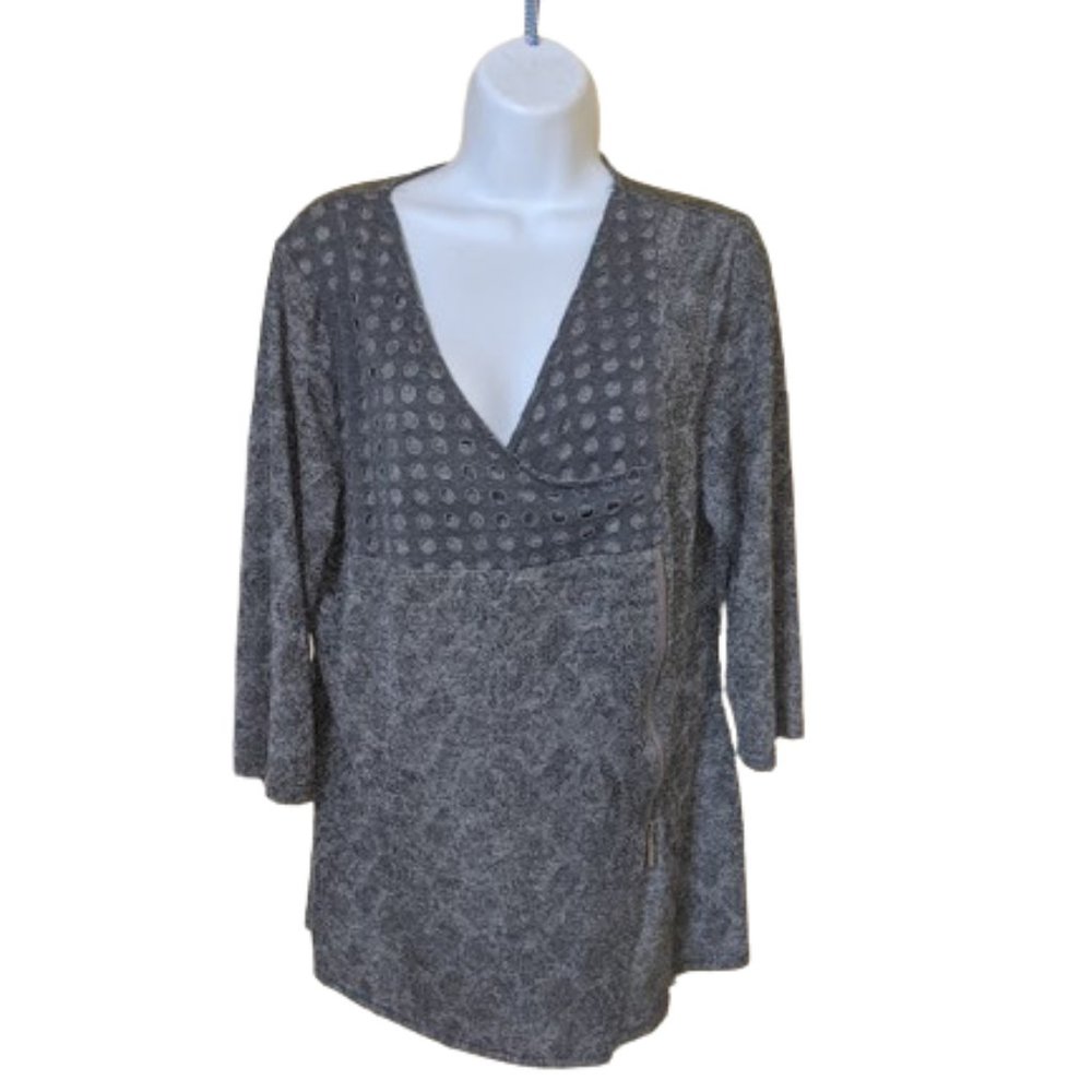 ---  Gray  Faux Wrap Tunic Stretch Top Size Large